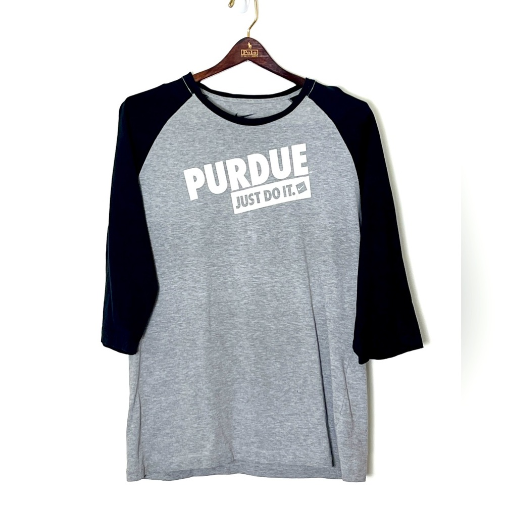 Nike Purdue University Just Do It Raglan T- Shirt Gray Black Slim Fit XXL